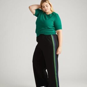 Stephanie Wide Leg Stripe Ponte Pants 30 Inch Black with Green and Navy Stripe